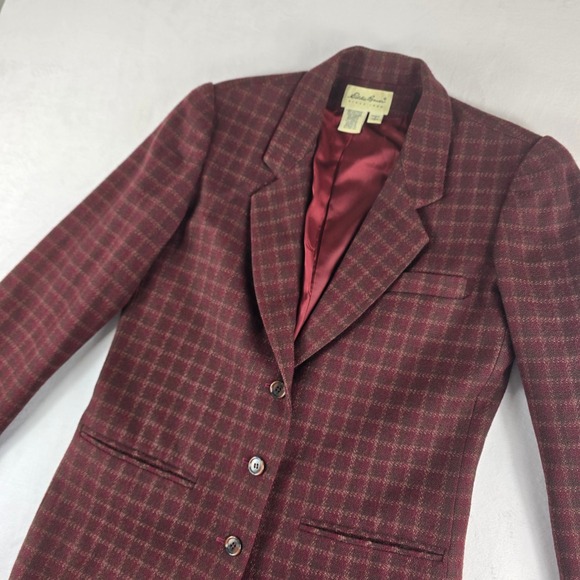 Eddie Bauer Jackets & Blazers - Vintage Eddie Bauer Women's Plaid Wool Blazer Size Small Burgundy‎ Brown Lined